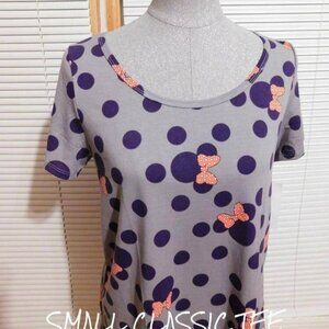 LuLaRoe Gray Top with Purple Dots and Pink Accents